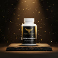 Supplement bottle labeled 'Ashwagandha with Black Pepper' by Rise & Beyond Labs on a white background