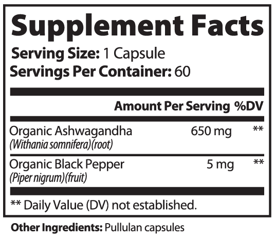 Ashwagandha Extract Capsules with Black Pepper, 60 Count
